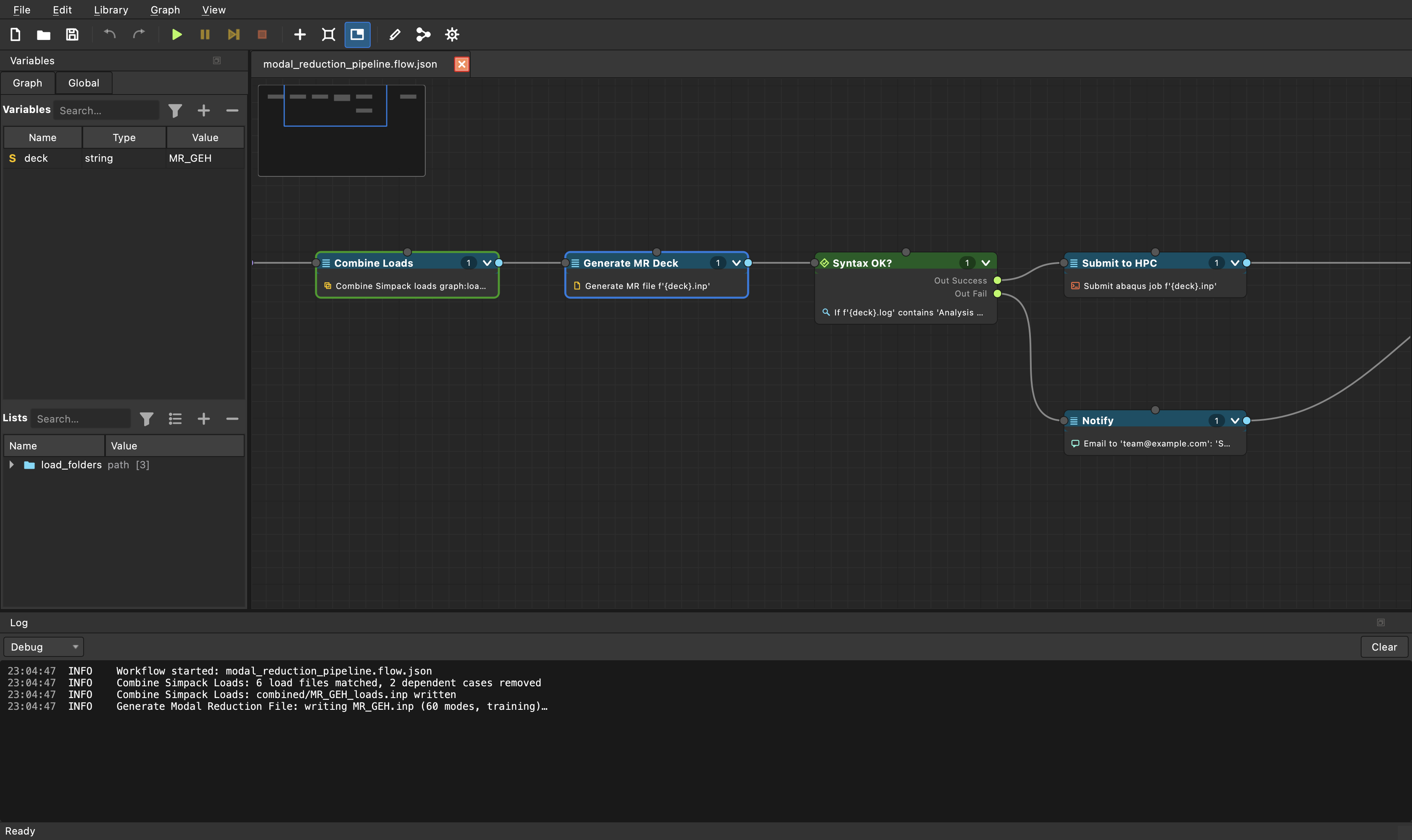 polytess Studio live execution view with highlighted running nodes and log output