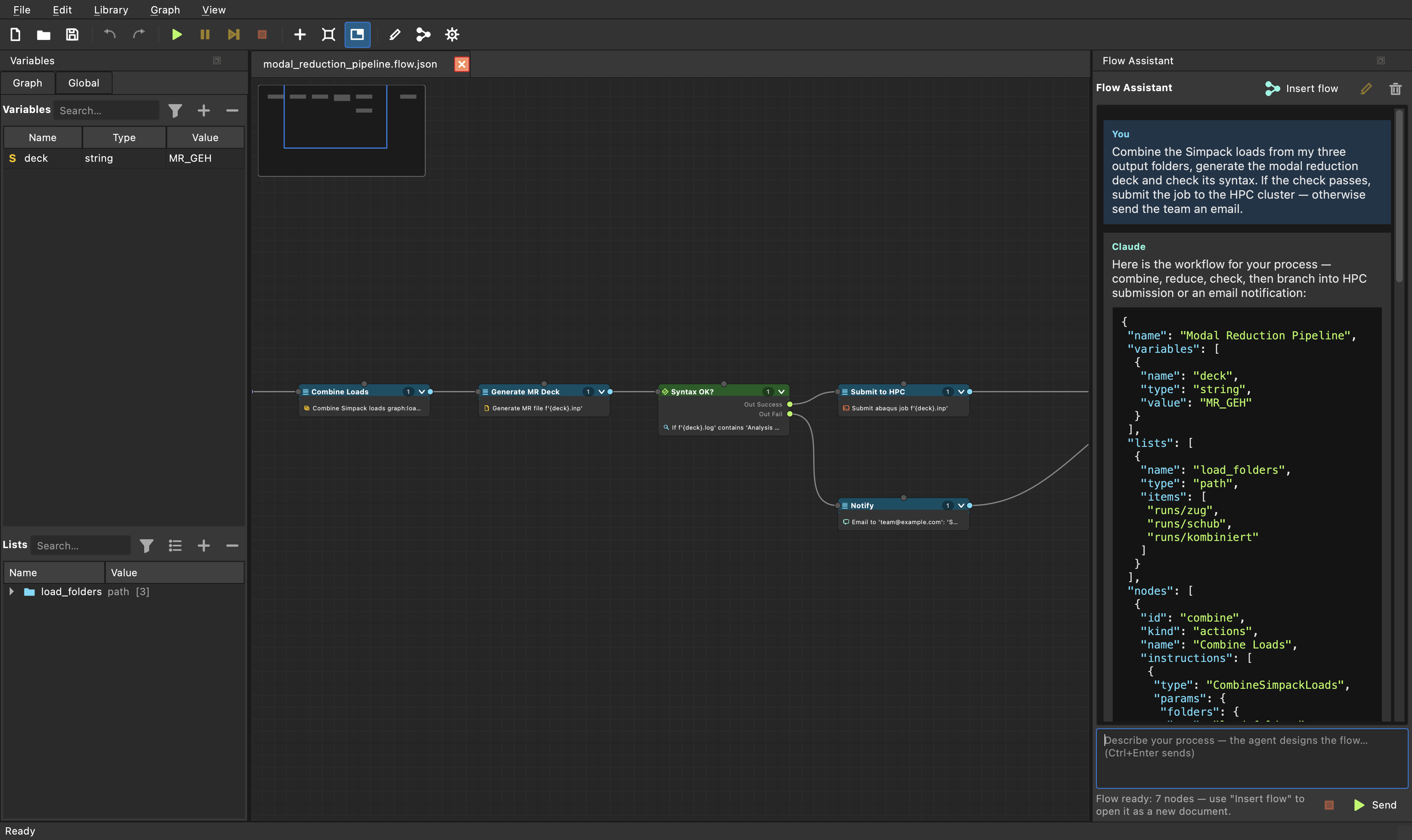 polytess Studio AI flow assistant turning a plain-language description into a complete workflow